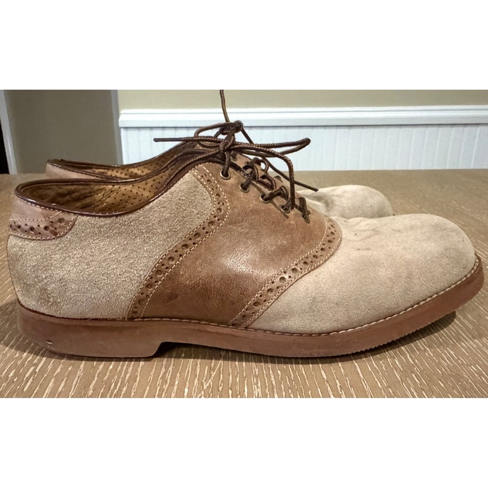 Vintage Florsheim Men's 11W Tan Suede Brown Leather Saddle Oxford Shoes
